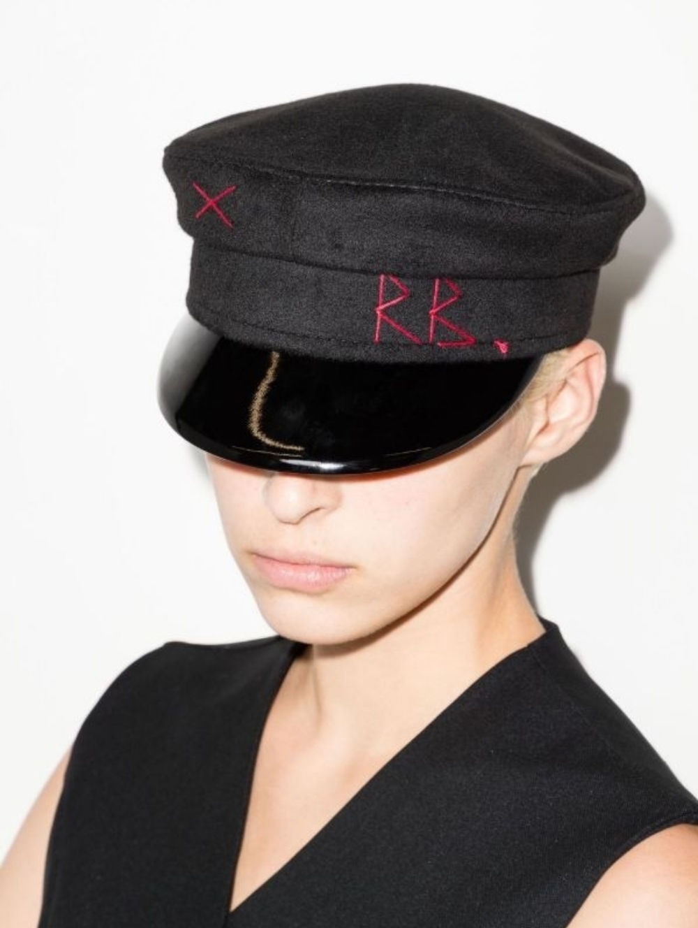 Ruslan Baginskiy Black & Red Wool Baker Boy Cap SIZE MED